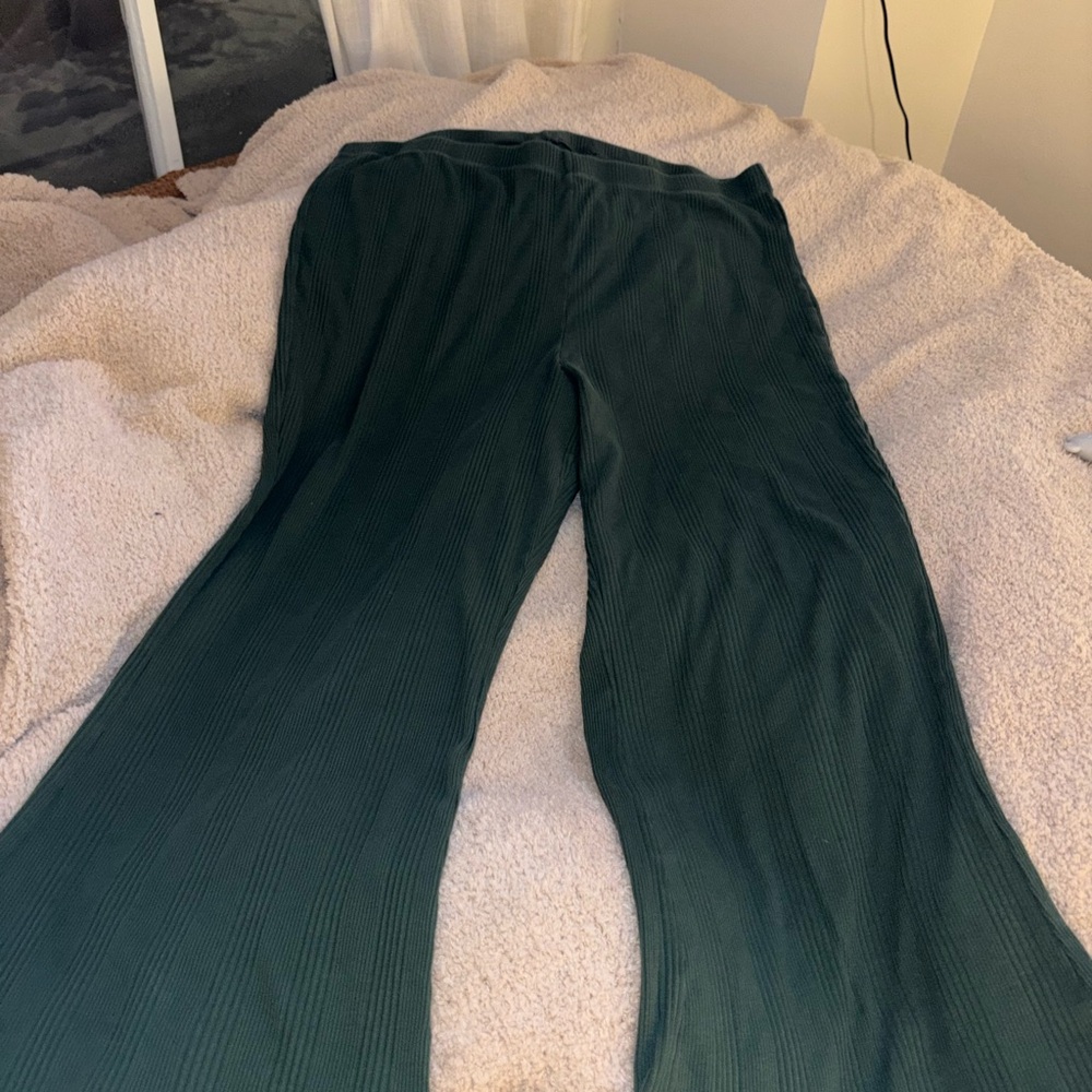 Aerie Forest Green Ribbed flare pants